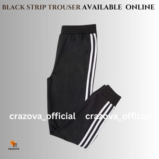 Unisex Black 3 Strip Trouser