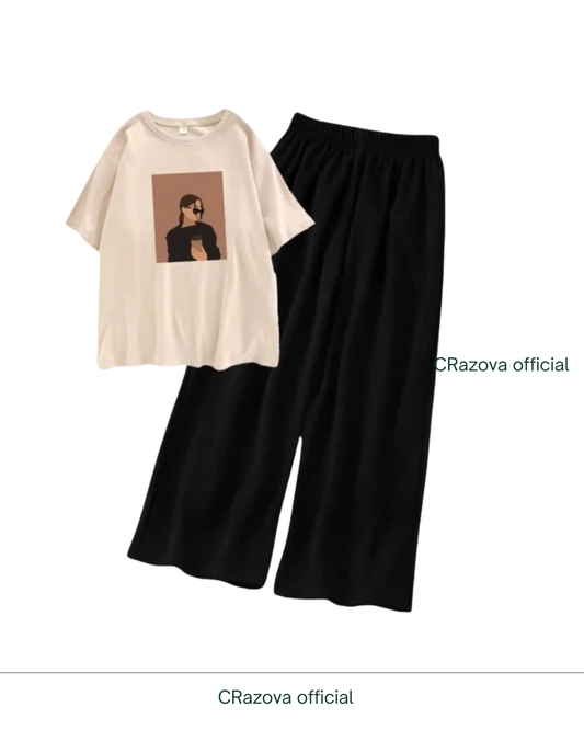 Girl Printed Tee & Black Flapper