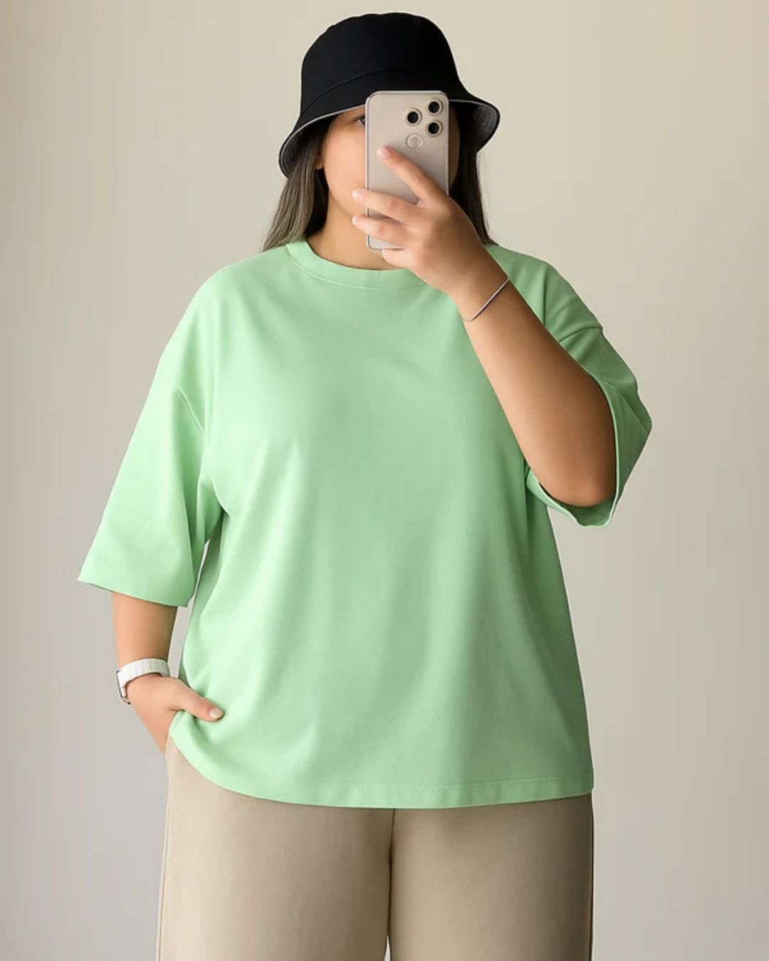 Pista Green Unisex Plain Drop Shoulder T-Shirts
