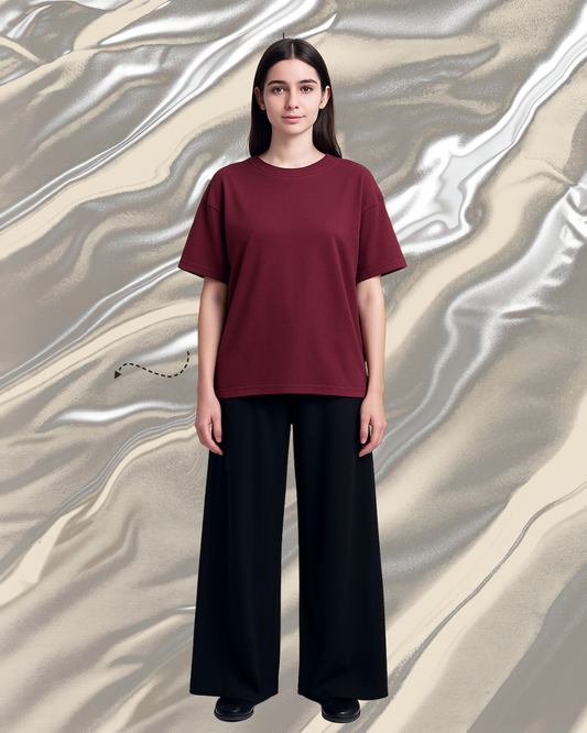 Unisex Maroon Plain Drop Shoulder Tee And Flapper - Crazova Official