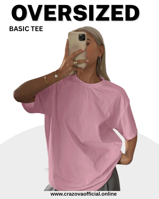 Pink Unisex Plain Drop Shoulder T-Shirts