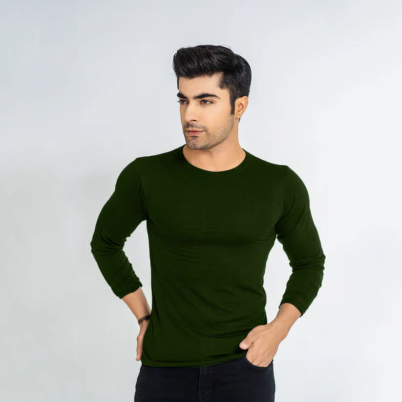 Unisex Olive Green Full Sleeves T-shirts