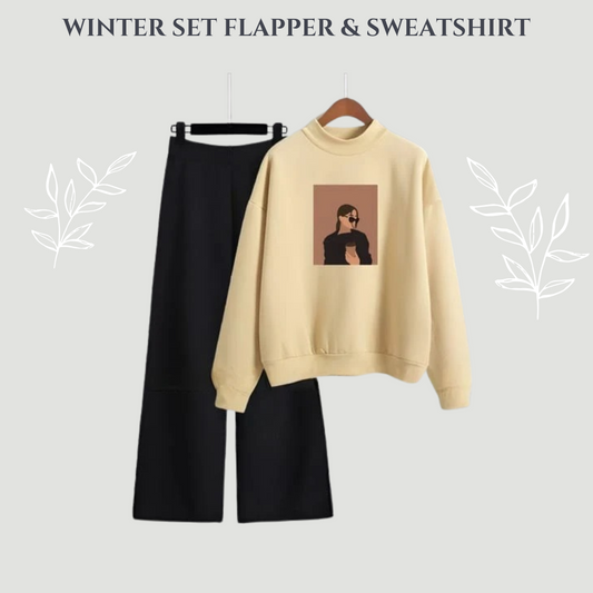 Coffee Girl Beige Sweatshirt And Flapper