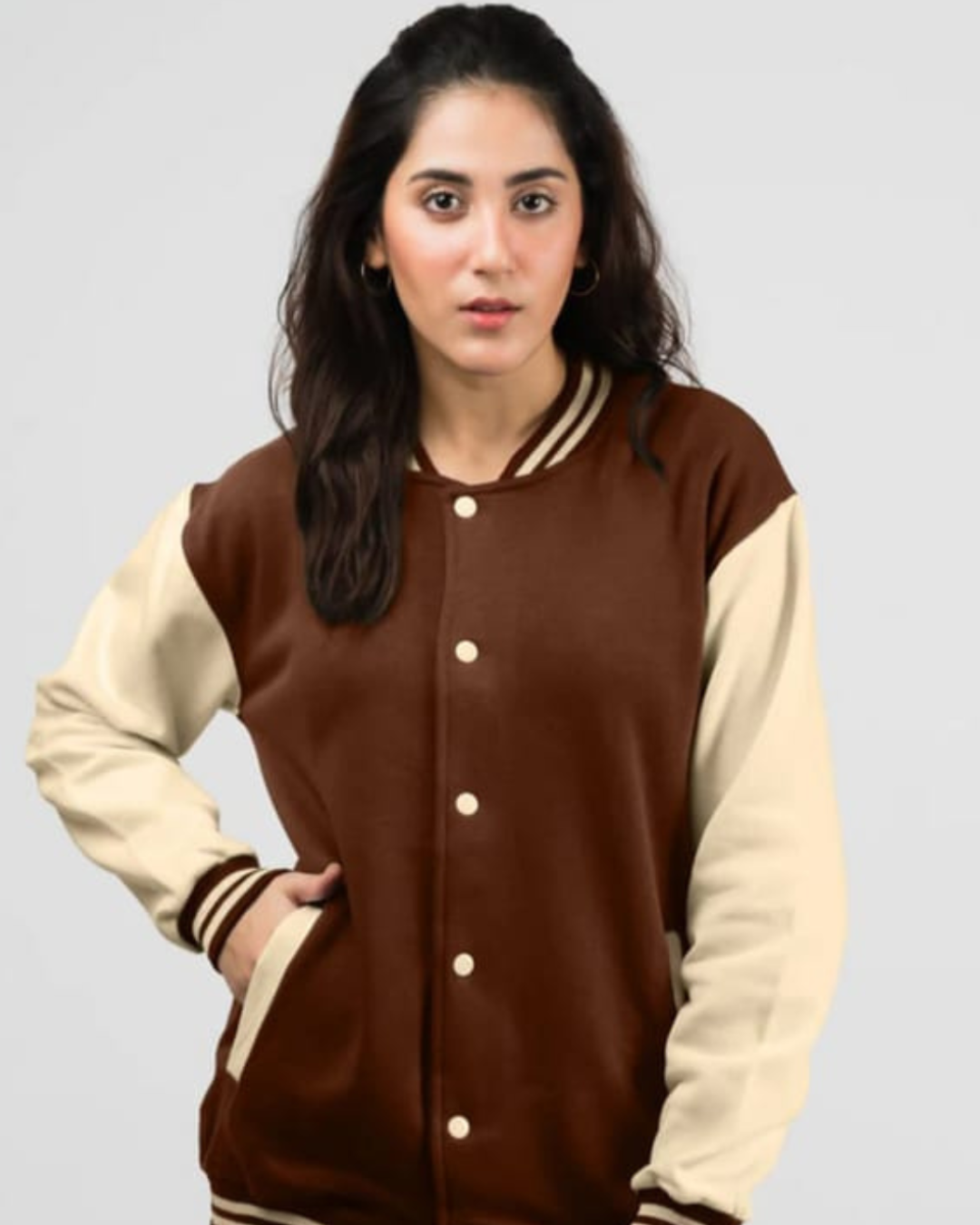 Lite Brown (Beige) Color Sleeves Varsity Jackets For Winter - Crazova Official