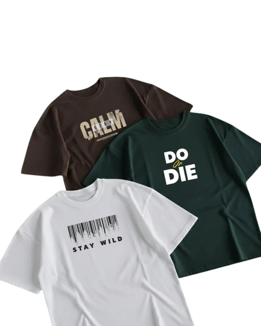 Unisex Pack of 3 Printed Drop Shoulder T-Shirts