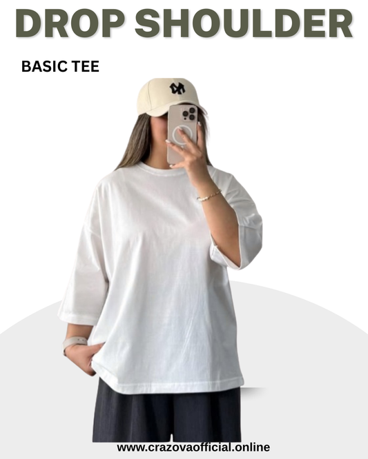 White Unisex Plain Drop Shoulder T-Shirts