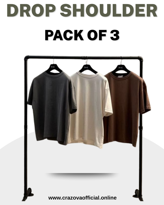 Unisex Pack of 3 Plain Drop Shoulder T-Shirts