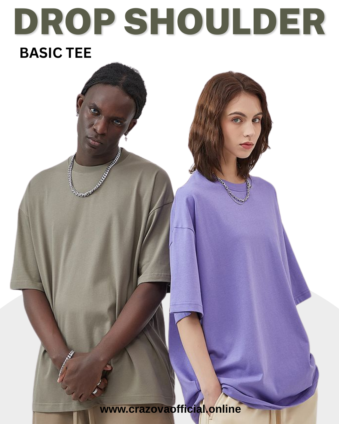 Unisex Pack of 2 Plain Drop Shoulder T-Shirts