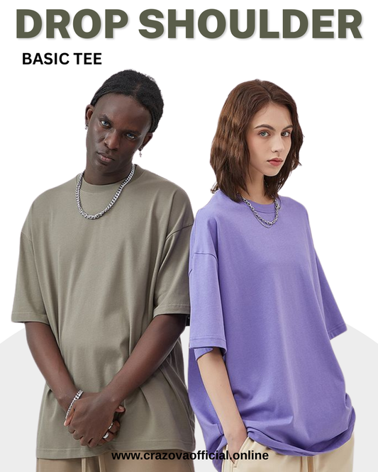 Unisex Pack of 2 Plain Drop Shoulder T-Shirts