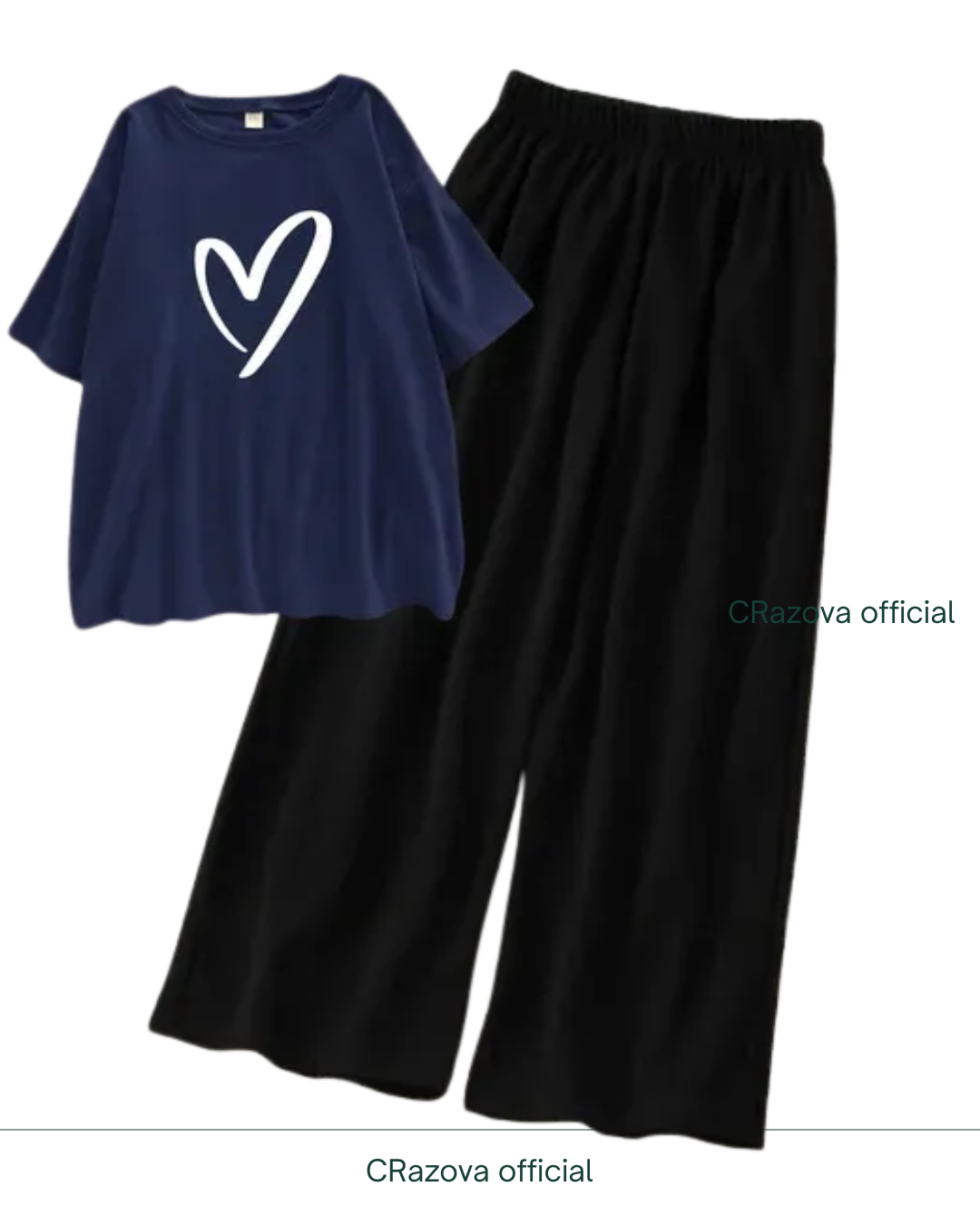 Heart printed Tee & Black Flapper - Crazova Official