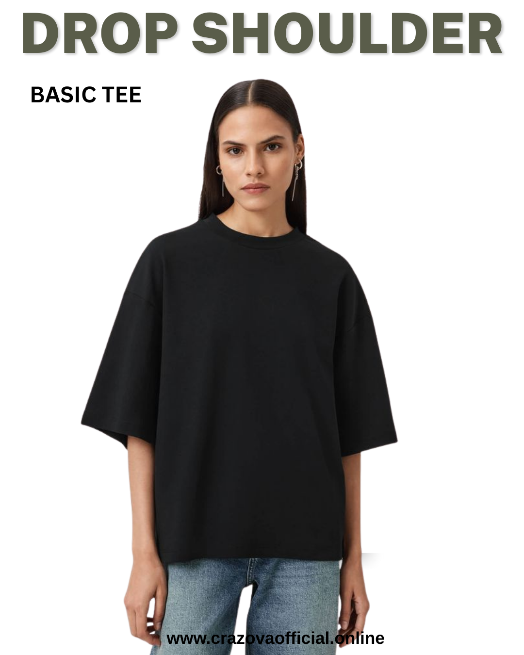 Black Unisex Plain Drop Shoulder T-Shirts