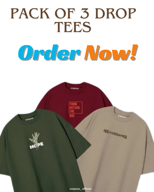 Unisex Pack of 3 Printed Drop Shoulder T-Shirts