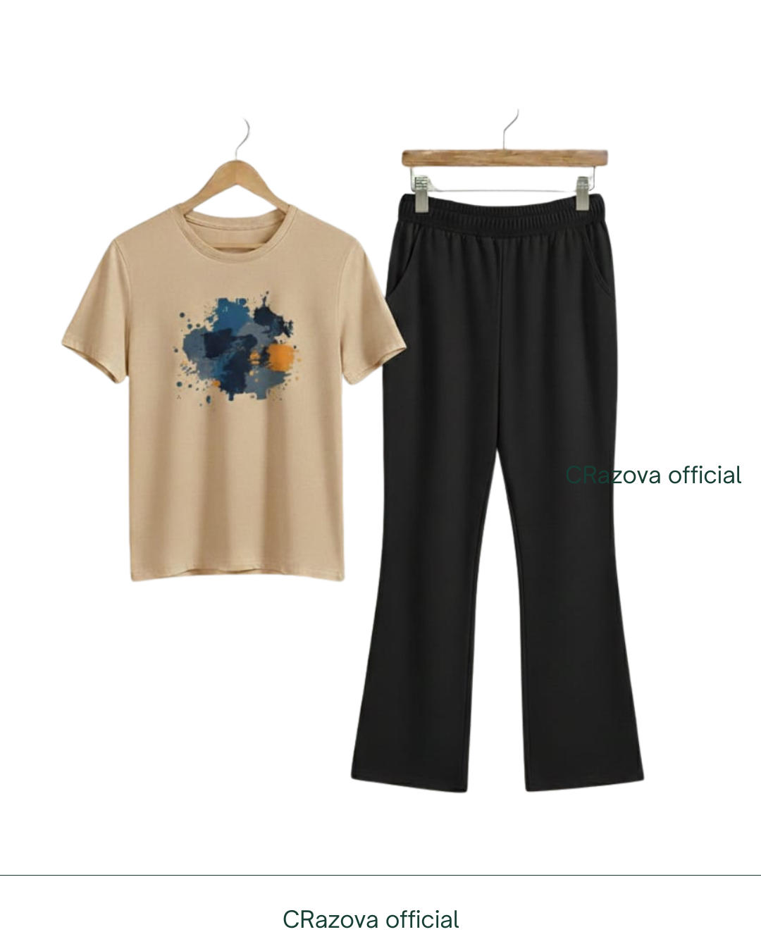 Beige Graphics Tee & Flapper - Crazova Official