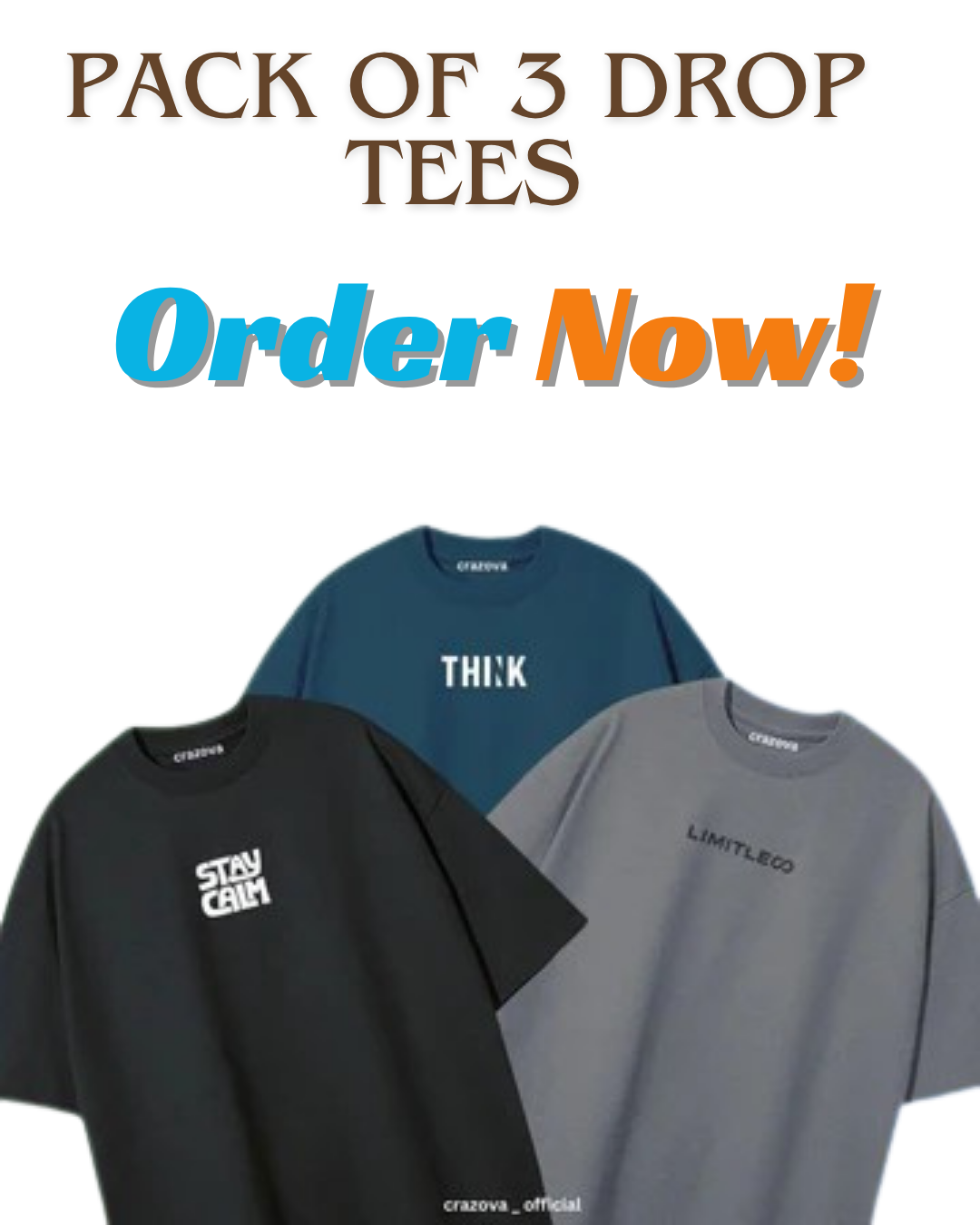 Unisex Pack of 3 Printed Drop Shoulder T-Shirts