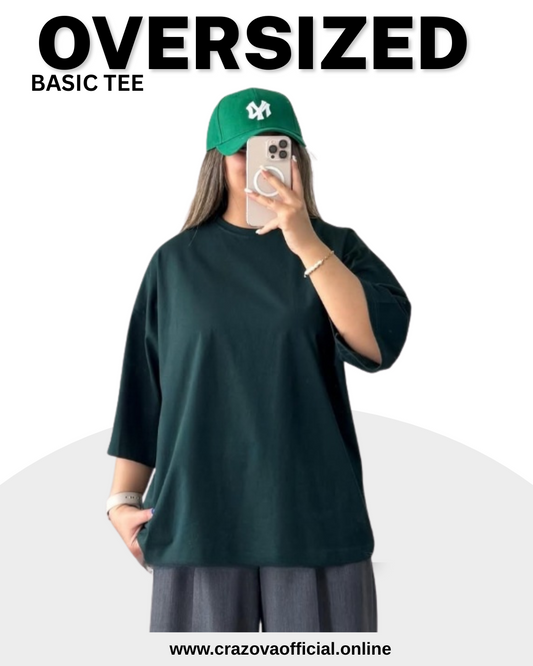 Bottle Green Unisex Plain Drop Shoulder T-Shirts