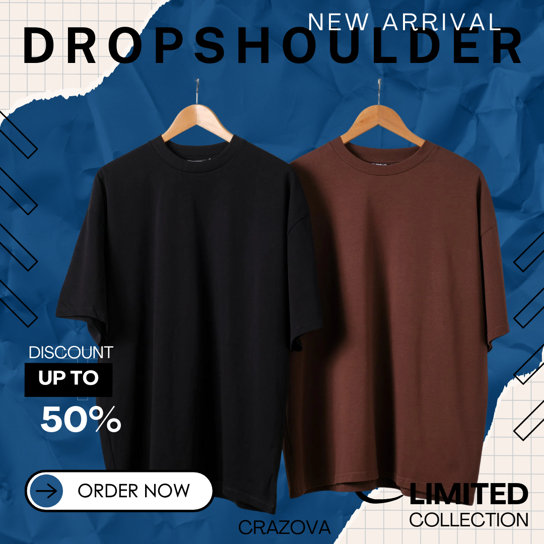 Unisex Pack of 2 Plain Drop Shoulder T-Shirts