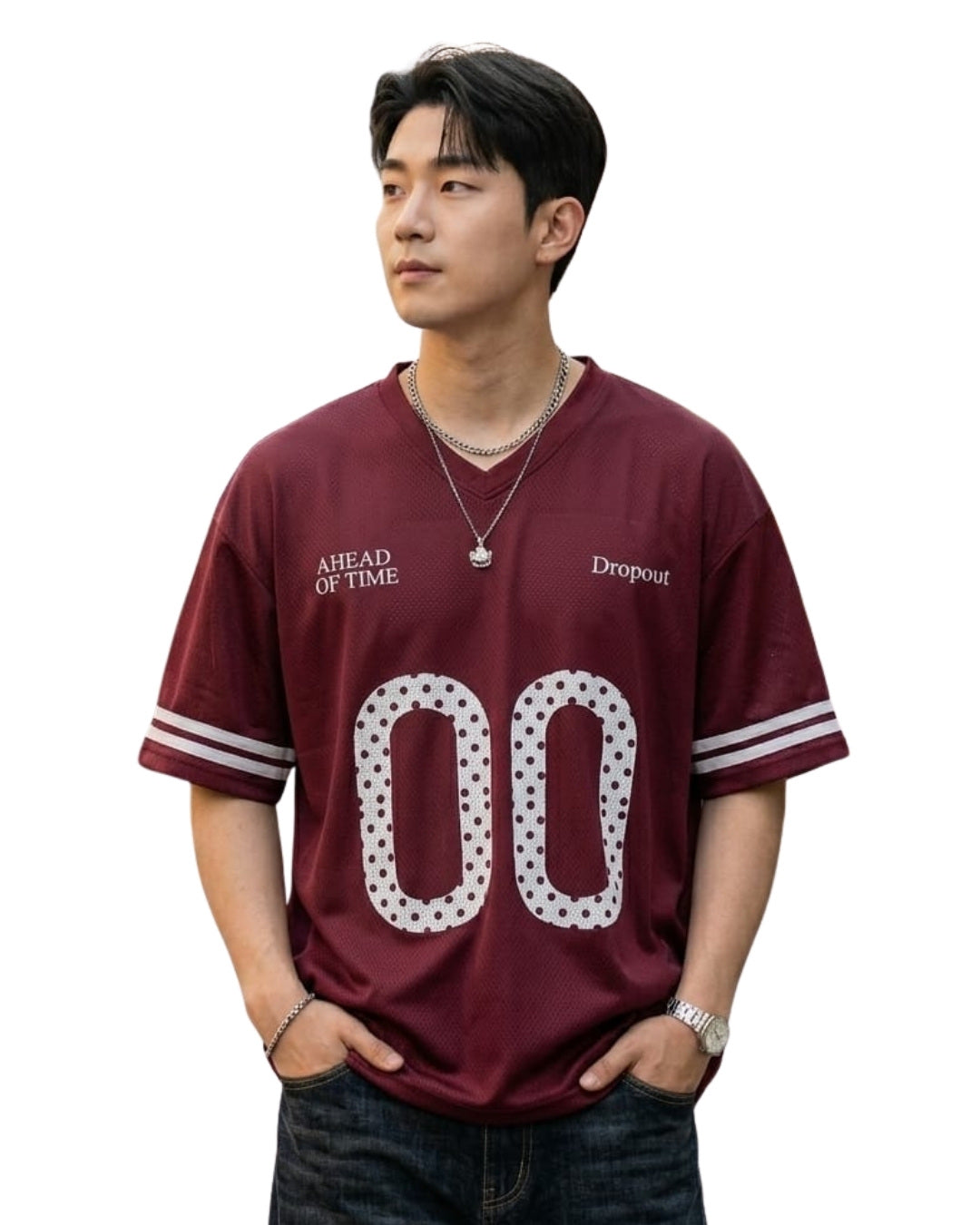 V-Neck Dry Fit Stripe Drop Shoulder T-Shirt