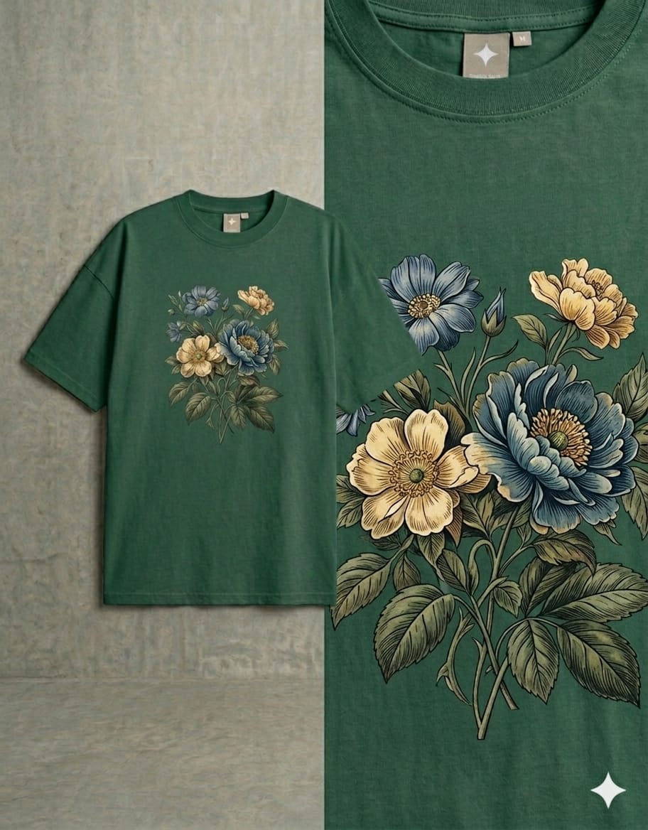 Vintage Floral  Shoulder T-Shirt Wide Leg