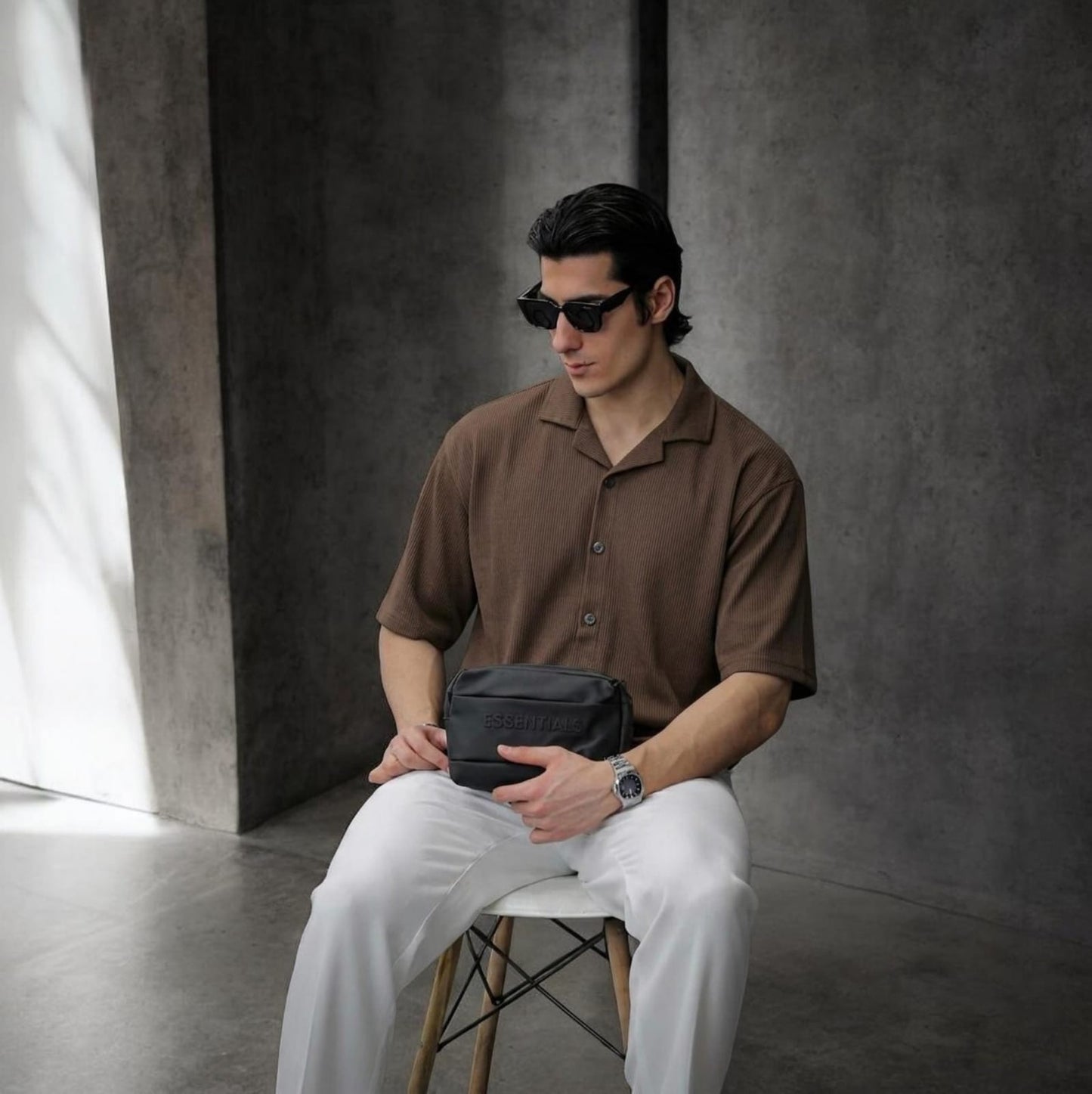 Waffle Knitted Drop Shoulder Shirt