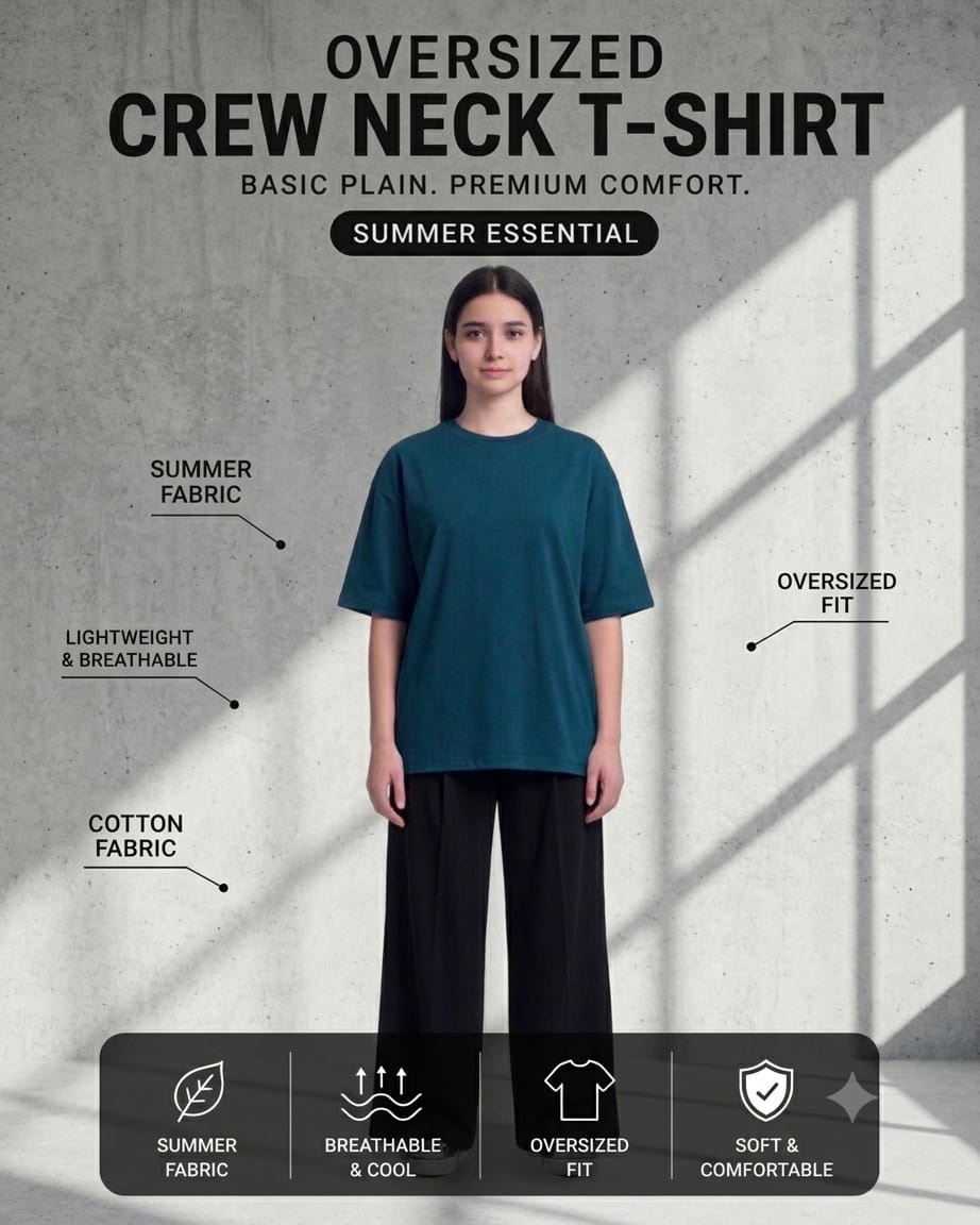 Unisex Petroleum Blue Plain Drop Shoulder Tee And Flapper