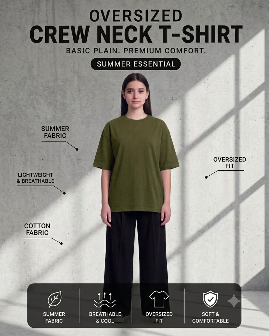 Unisex Olive Green Plain Drop Shoulder Tee And Flapper