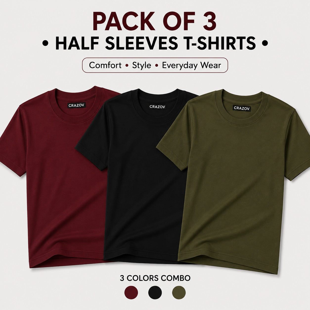 Pack of 3 Basic Plain T-Shirts