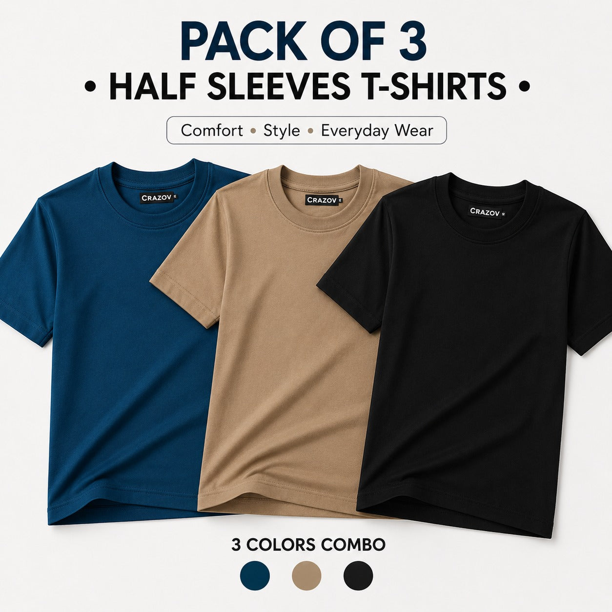 Pack of 3 Basic Plain T-Shirts