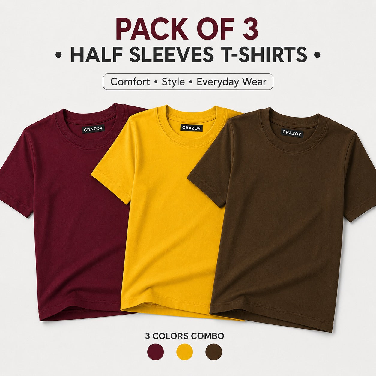 Pack of 3 Basic Plain T-Shirts